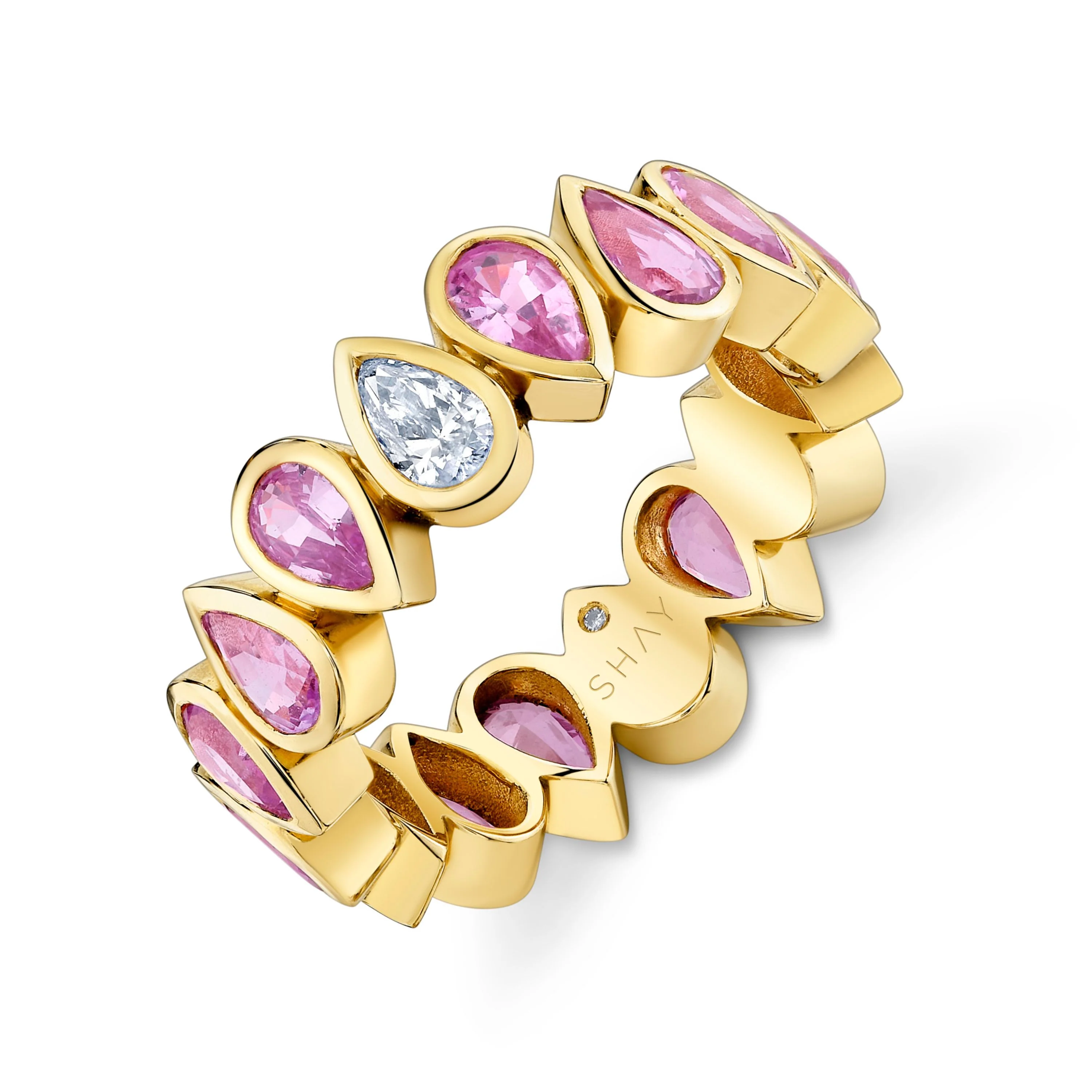 READY TO SHIP PINK SAPPHIRE & DIAMOND PEAR BEZEL BAND - Image 3