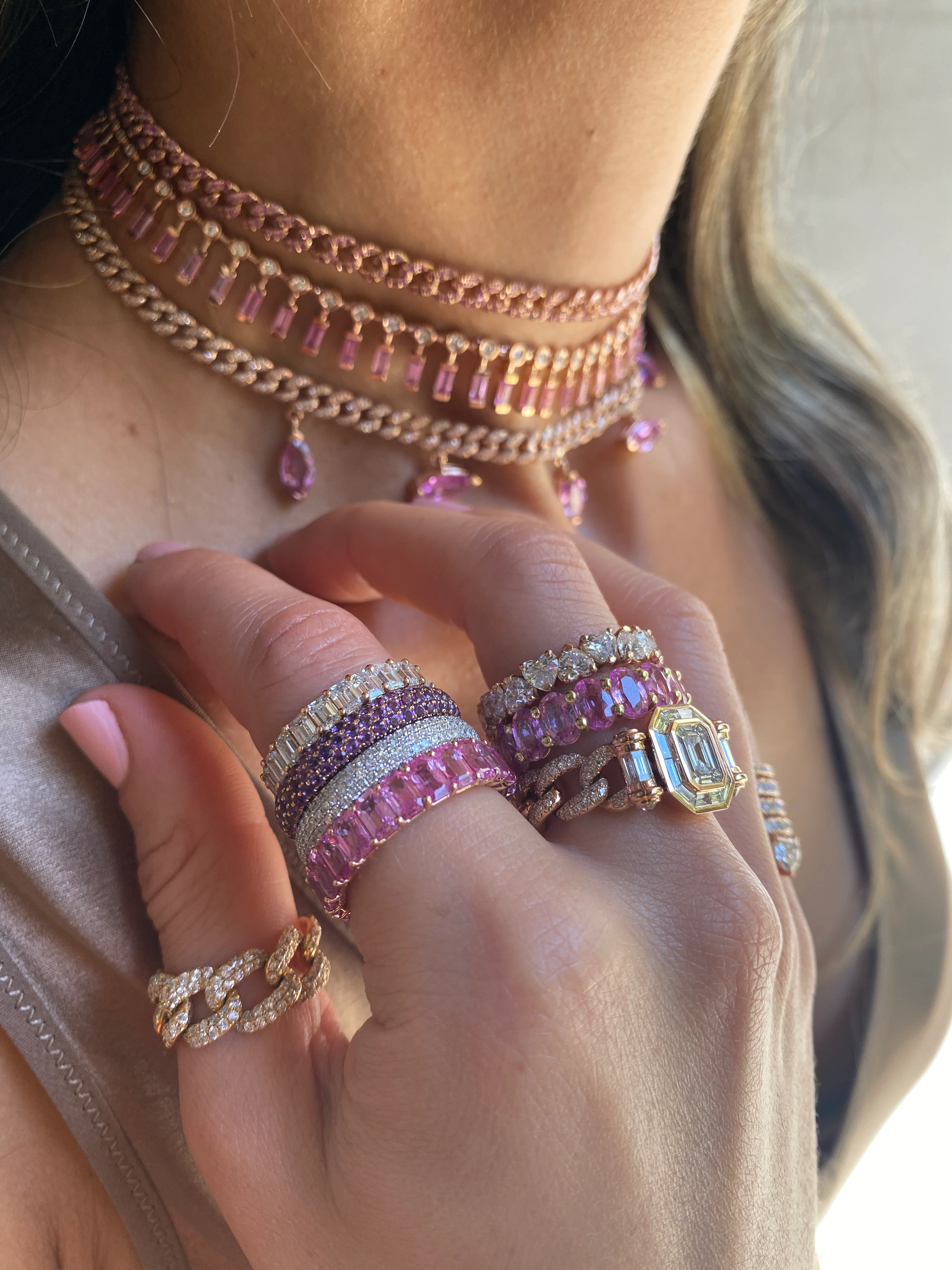 READY TO SHIP PINK SAPPHIRE MARQUISE DROP CHOKER - Image 4