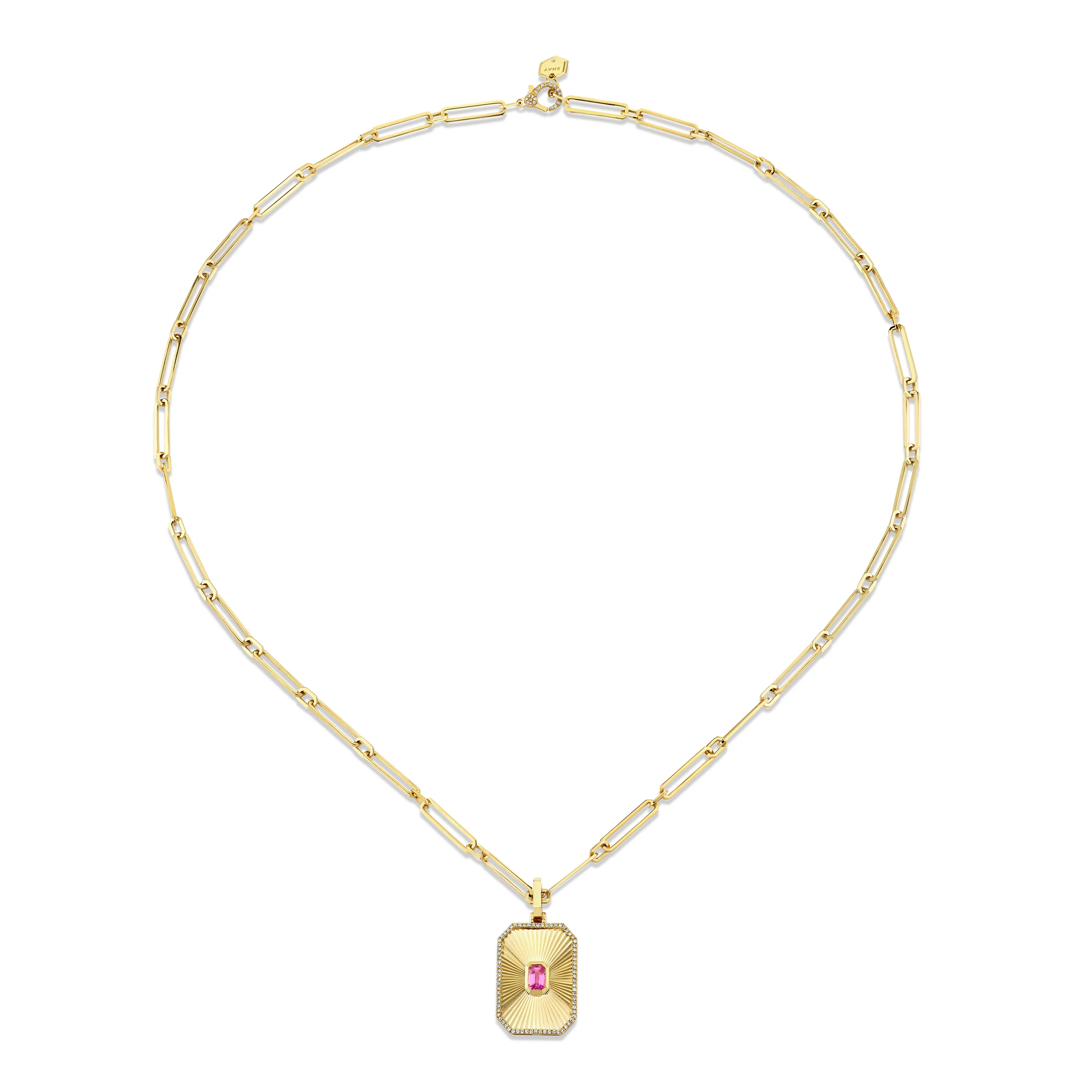 READY TO SHIP PINK SAPPHIRE RADIANT DECO NECKLACE - Image 4