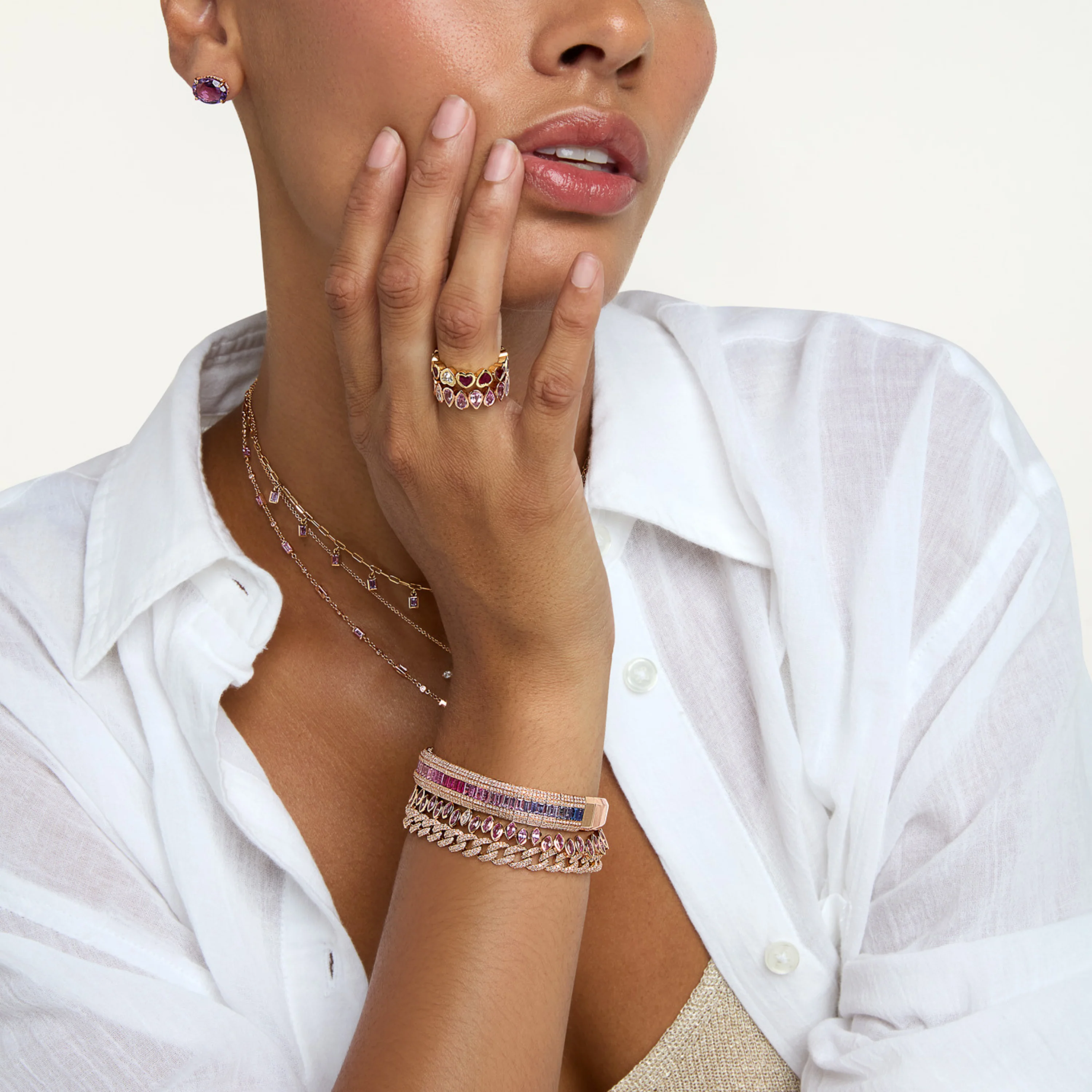 RUBY & DIAMOND BEZEL HEART BAND - Image 2