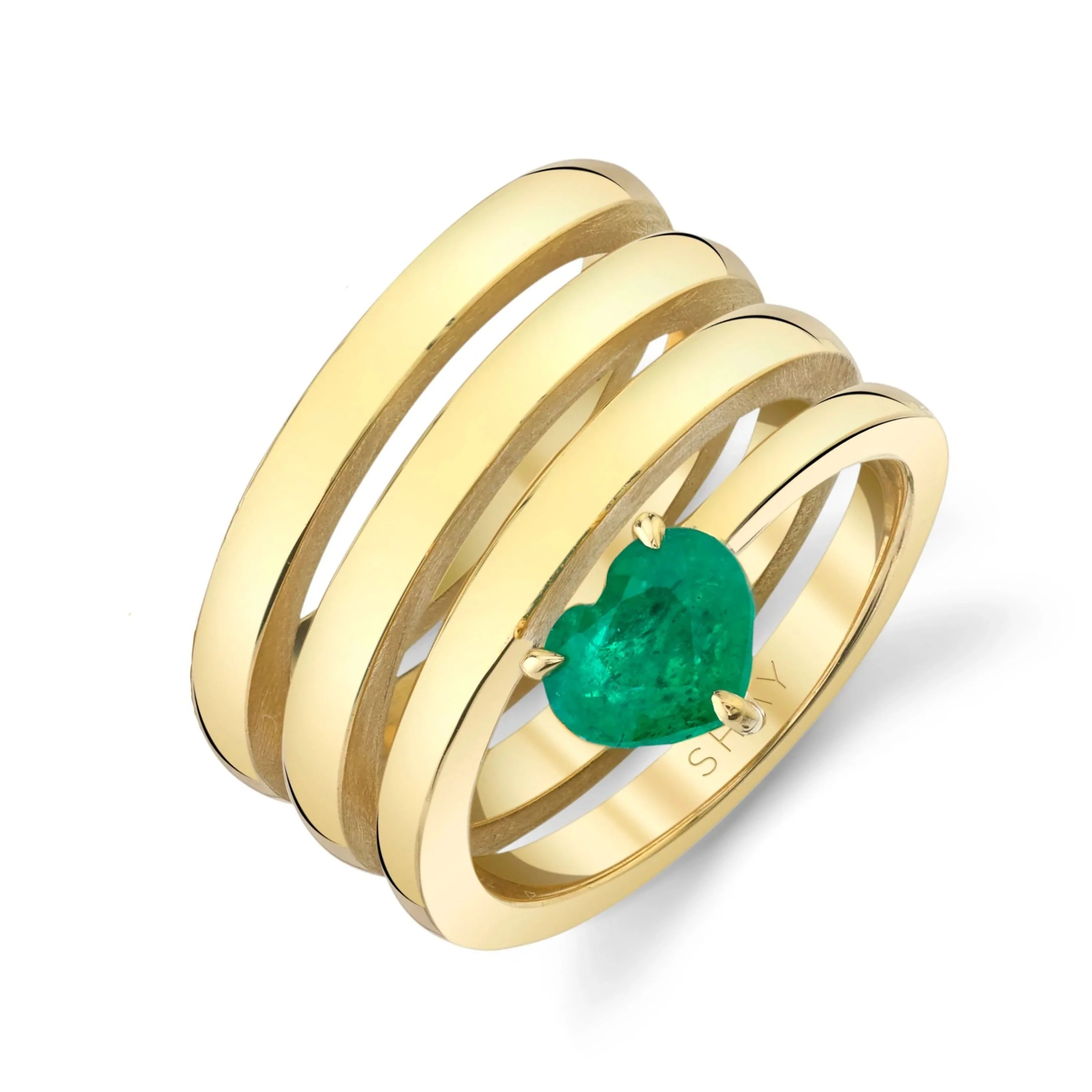READY TO SHIP SOLID GOLD EMERALD SPIRAL HEART PINKY RING