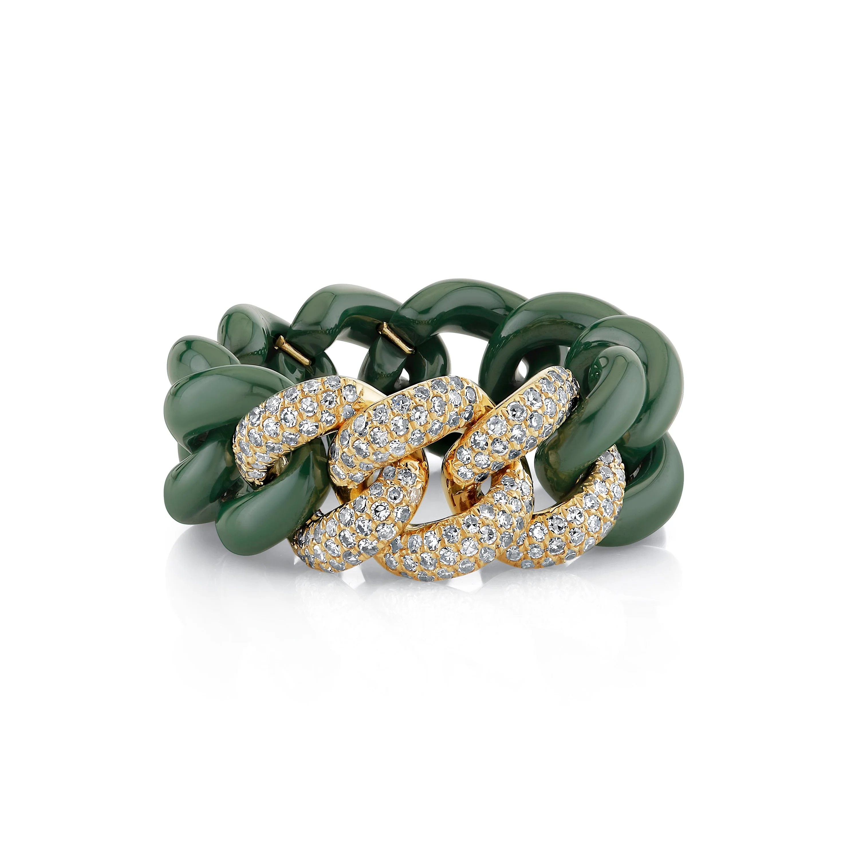 GREEN CERAMIC PAVE ESSENTIAL LINK RING