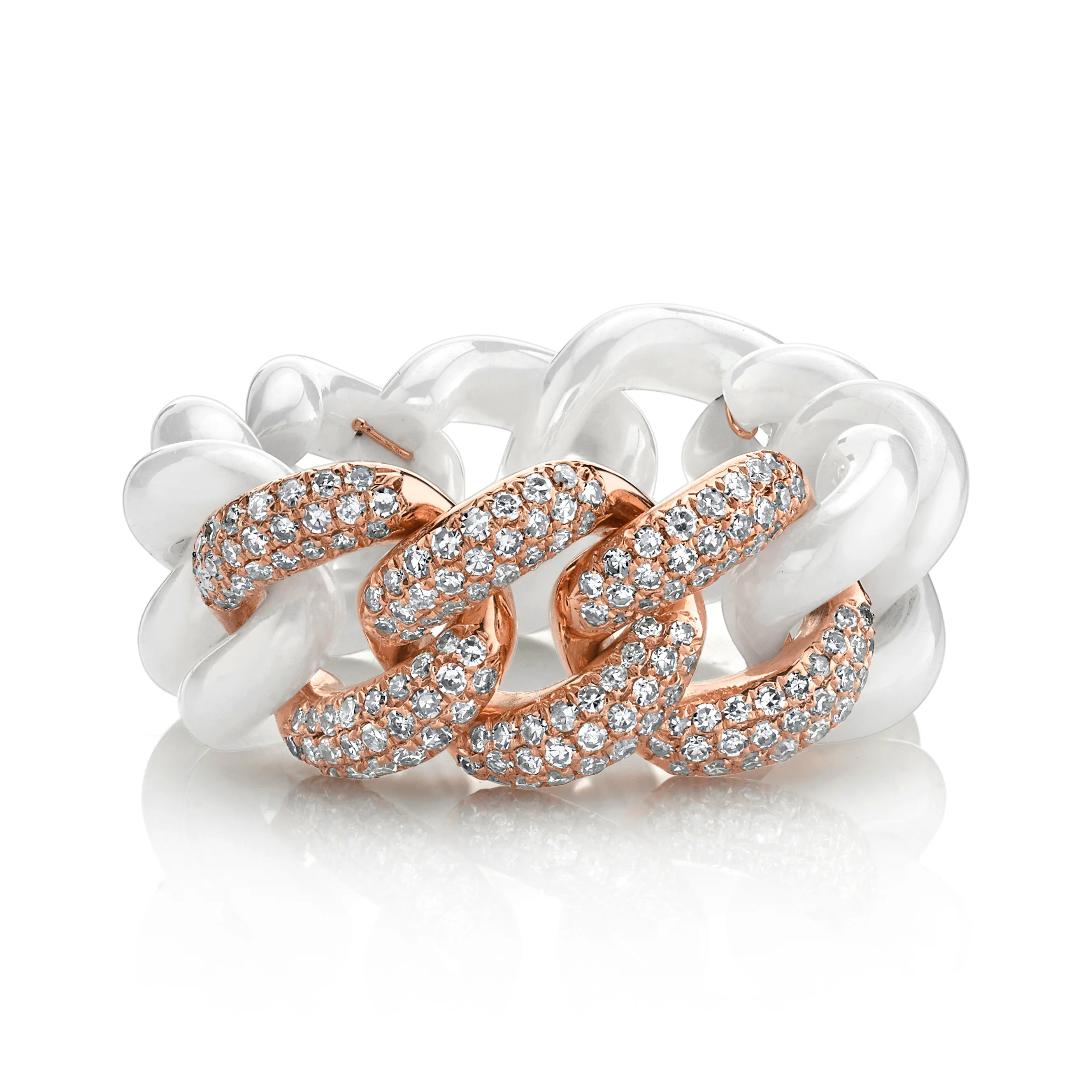 READY TO SHIP WHITE CERAMIC PAVE ESSENTIAL LINK RING - Image 5