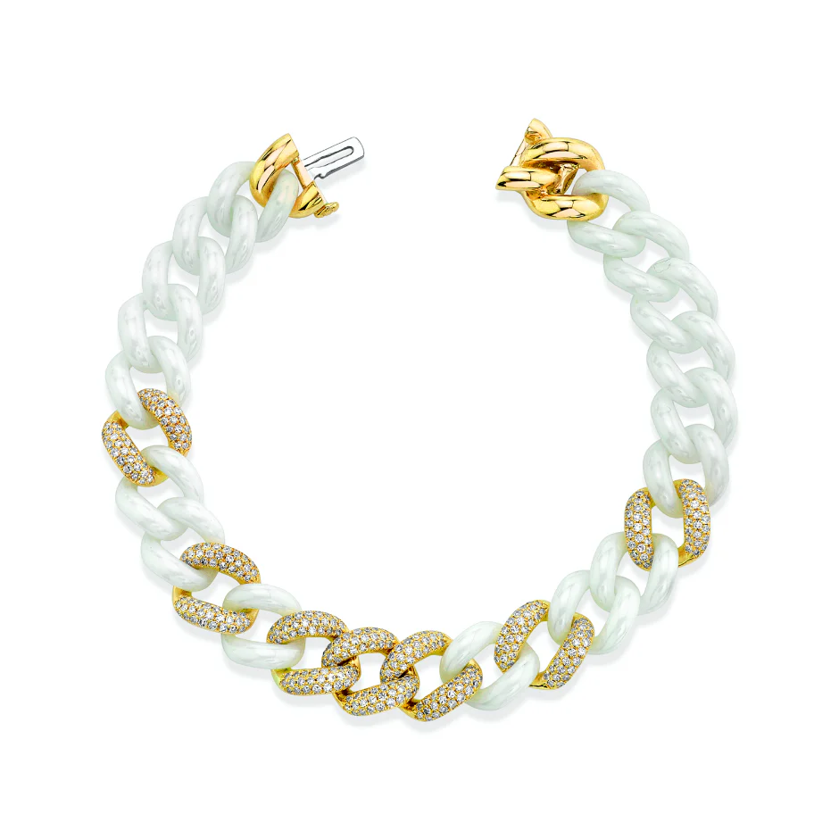 READY TO SHIP WHITE CERAMIC PAVE ESSENTIAL LINK BRACELET - Image 3