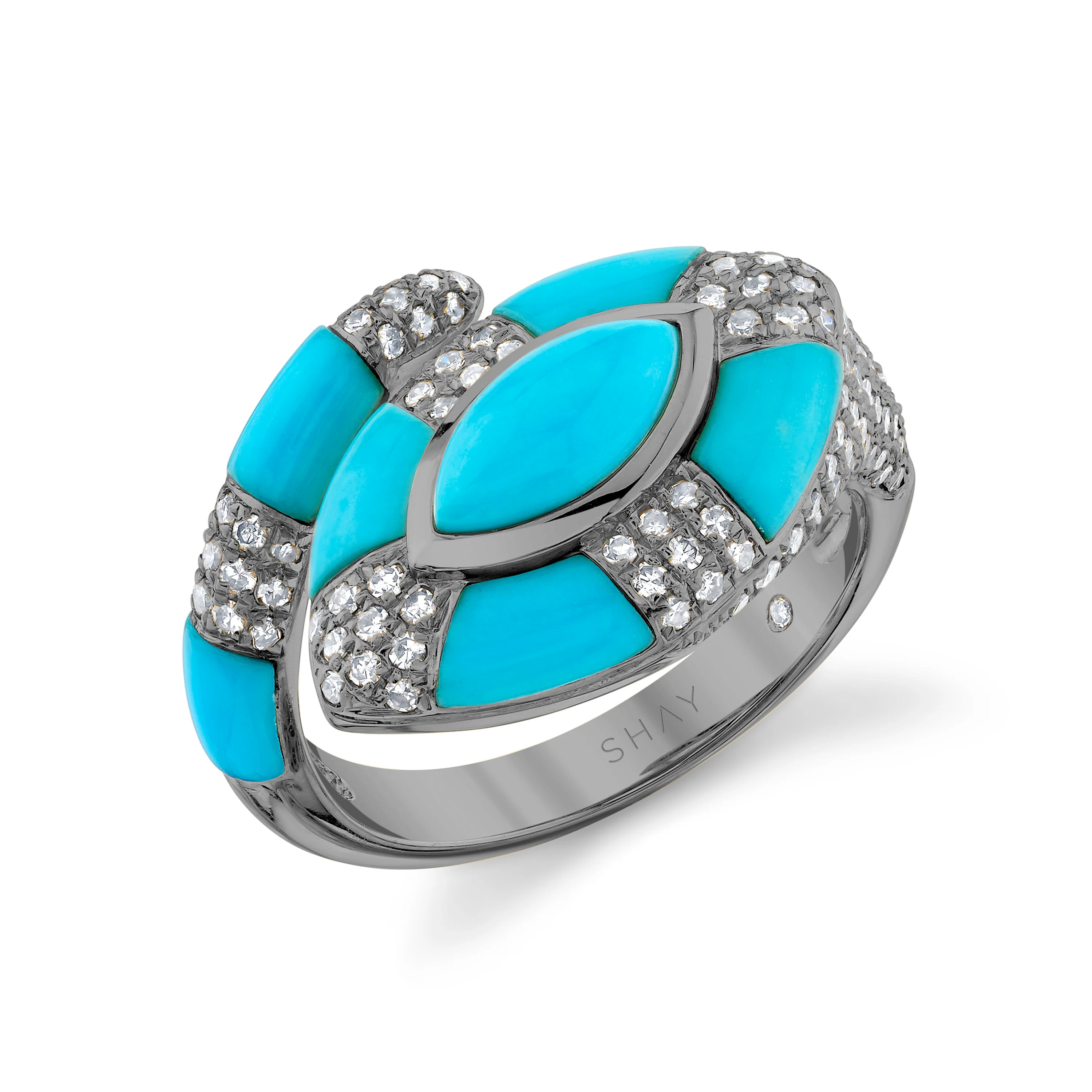 TURQUOISE & DIAMOND RIVIERA PINKY RING - Image 3