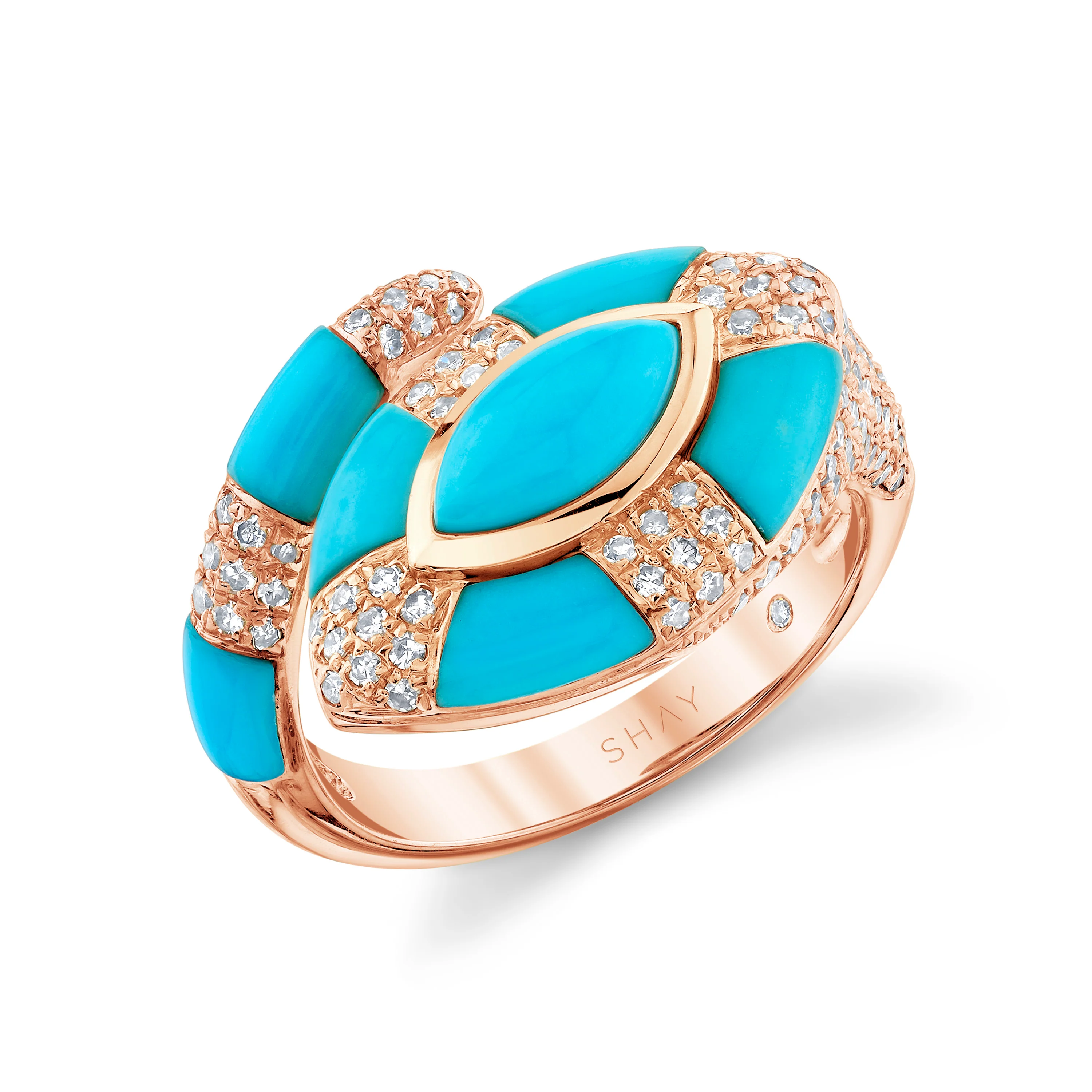 TURQUOISE & DIAMOND RIVIERA PINKY RING - Image 4