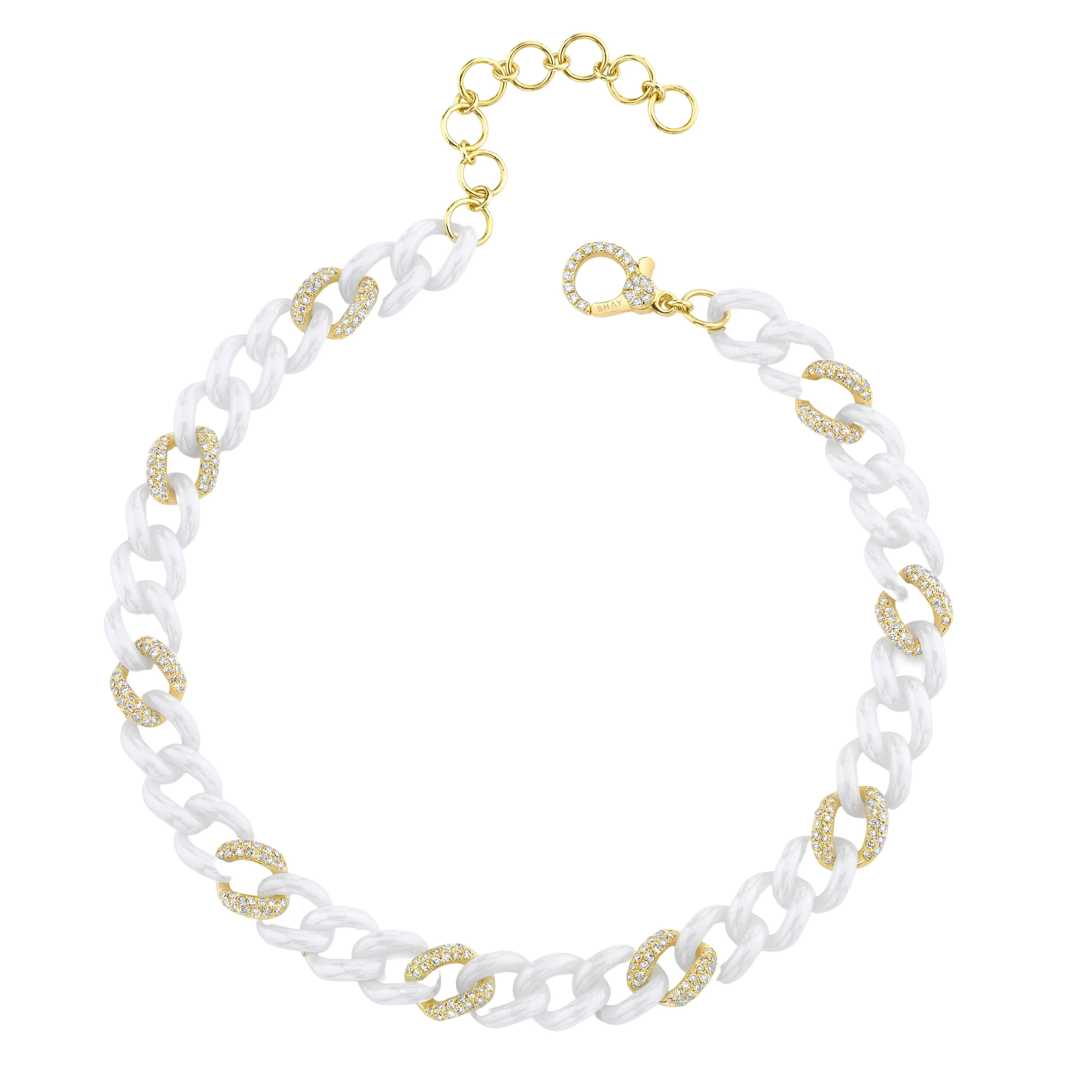 WHITE CERAMIC ALTERNATING PAVE MEDIUM LINK ANKLET