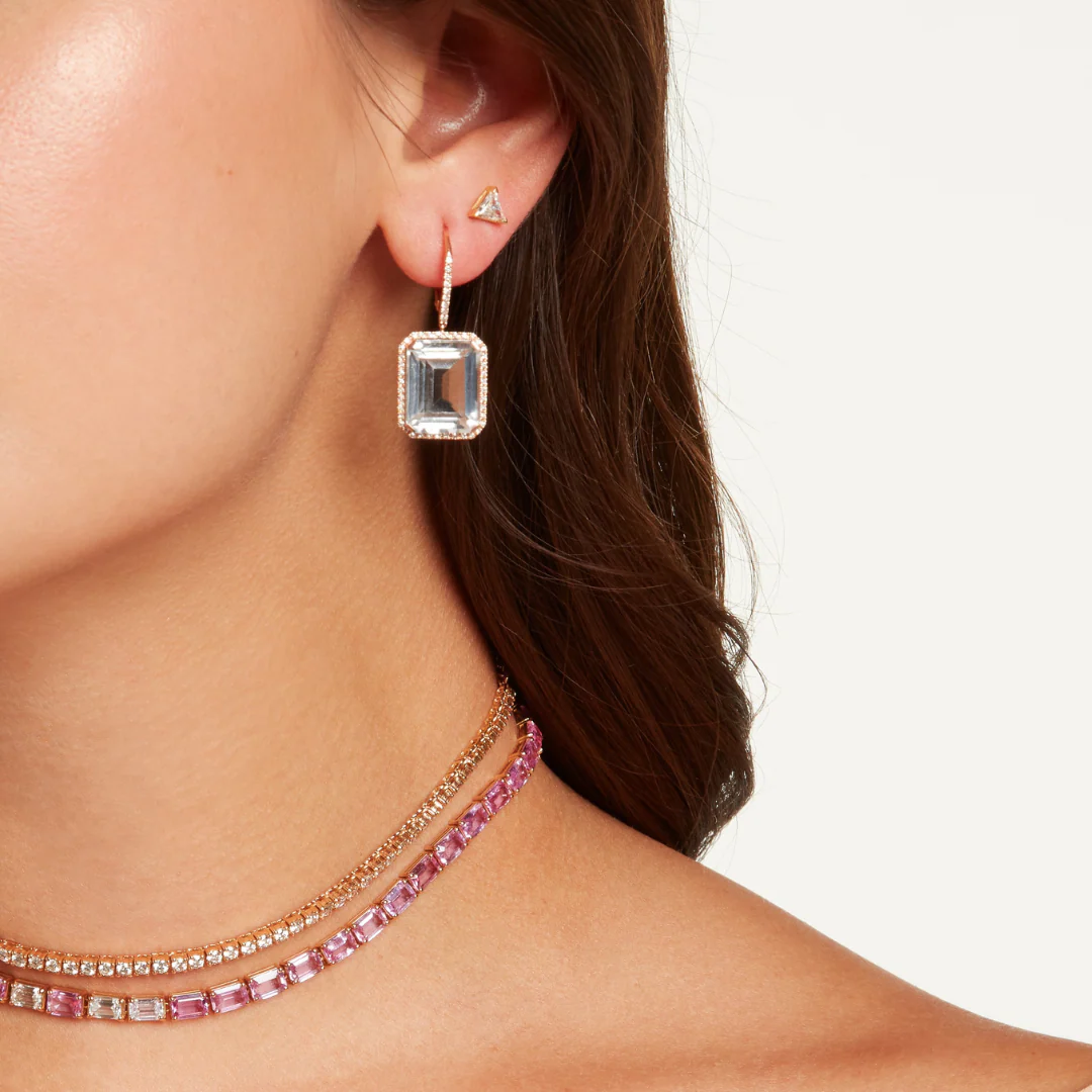 WHITE TOPAZ & DIAMOND PORTRAIT EARRINGS - Image 6