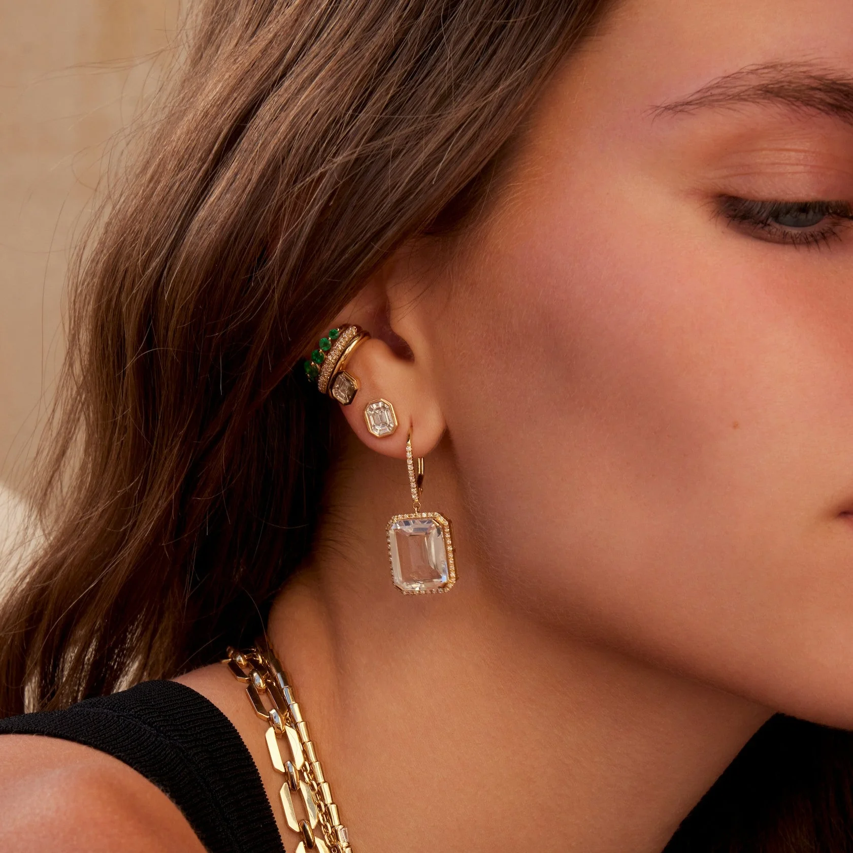 WHITE TOPAZ & DIAMOND PORTRAIT EARRINGS - Image 7